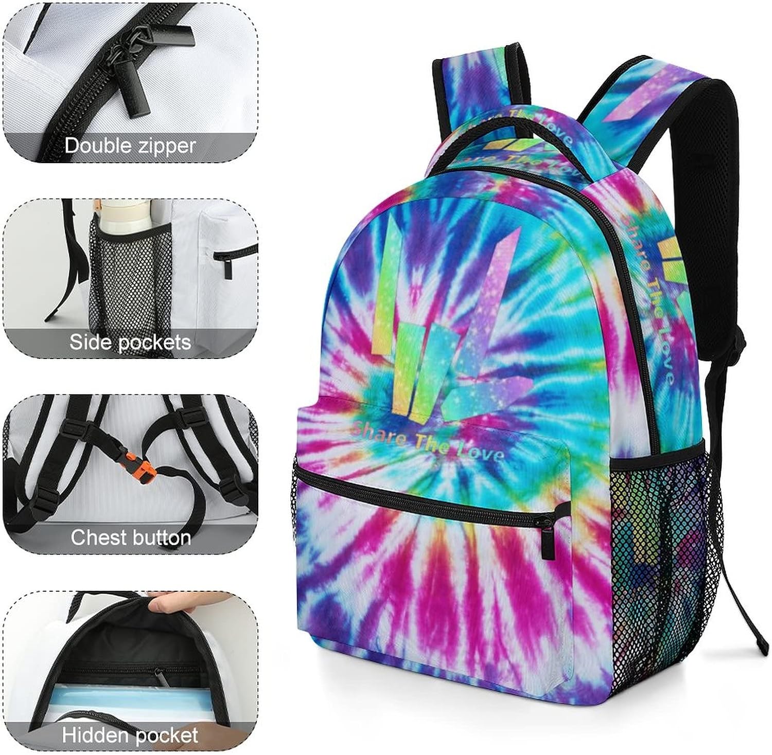 Fashion Share Love Backpack Water Resistant Rucksack Daypacks Schoolbag Lightweight Backpacks Large Capacity White7