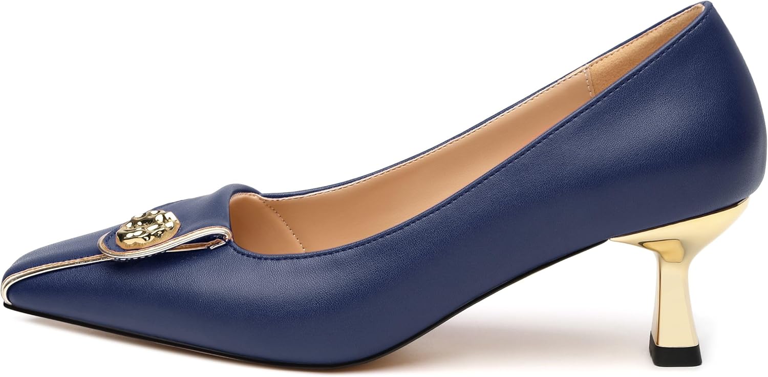 Women's Kitten Heels Square Toe Low Heel Pumps Closed Toe Patent Slip On Pumps Womens Work Dress Office Wedding Party Shoes 2 Inch - Image 4