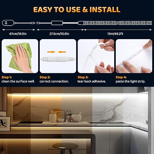 Miniatura 5 de Tira de luces LED de color blanco cálido, 49.2 pies, regulable, brillante, 24 V, cinta de luz LED con control remoto, blanco sintonizable (2700