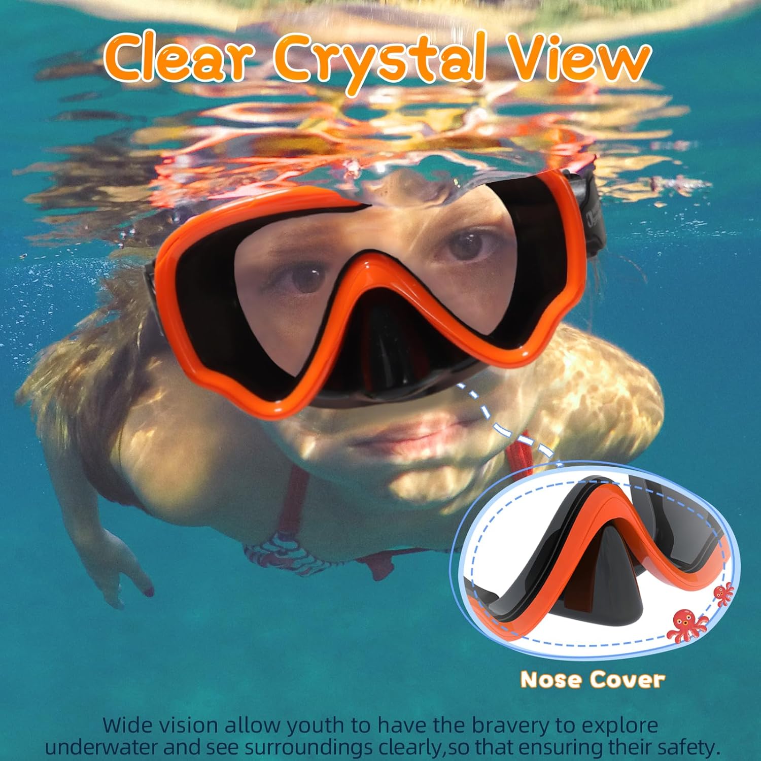 Water Space Kids Swimming Goggles Swim Mask with Nose Cover for Kids Youth 3-15, Anti-Shattered Lens UV Protection No-leak