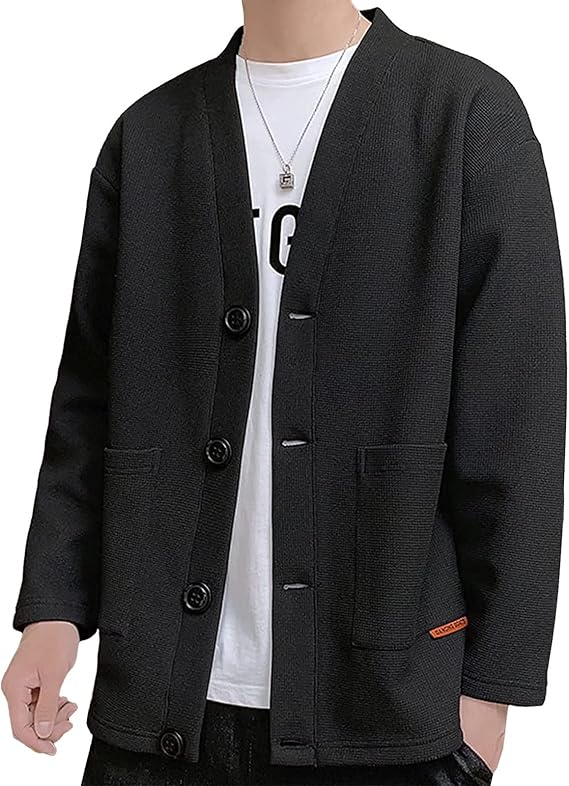 Amazon Meigetu カーディガン メンズ コート アウター 無地 ワッフル ジャケット 羽織 シンプル ビジネス カジュアル おしゃれ 大きいサイズ Vネック 長袖 ベーシック ボタン 和式カーディガン 前開き ゆったり 秋冬 カーディガン 通販