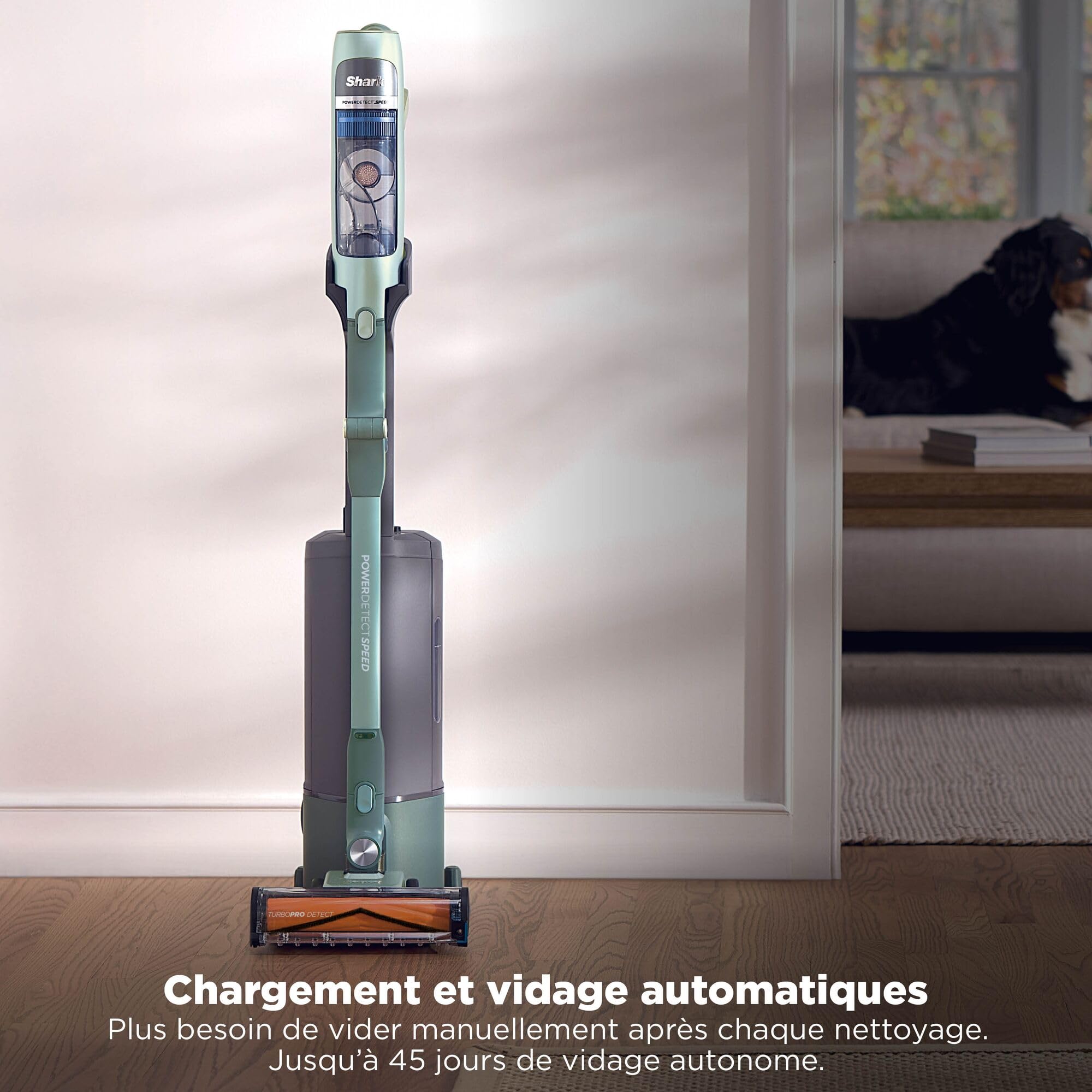 Shark PowerDetect Speed Clean & Empty, Aspirateur sans Fil, Aspiration en arrière, 60 Min d'autonomie, Station de Charge à vidage Automatique et Mini-Brosse motorisée pour Animaux IA3243FRT