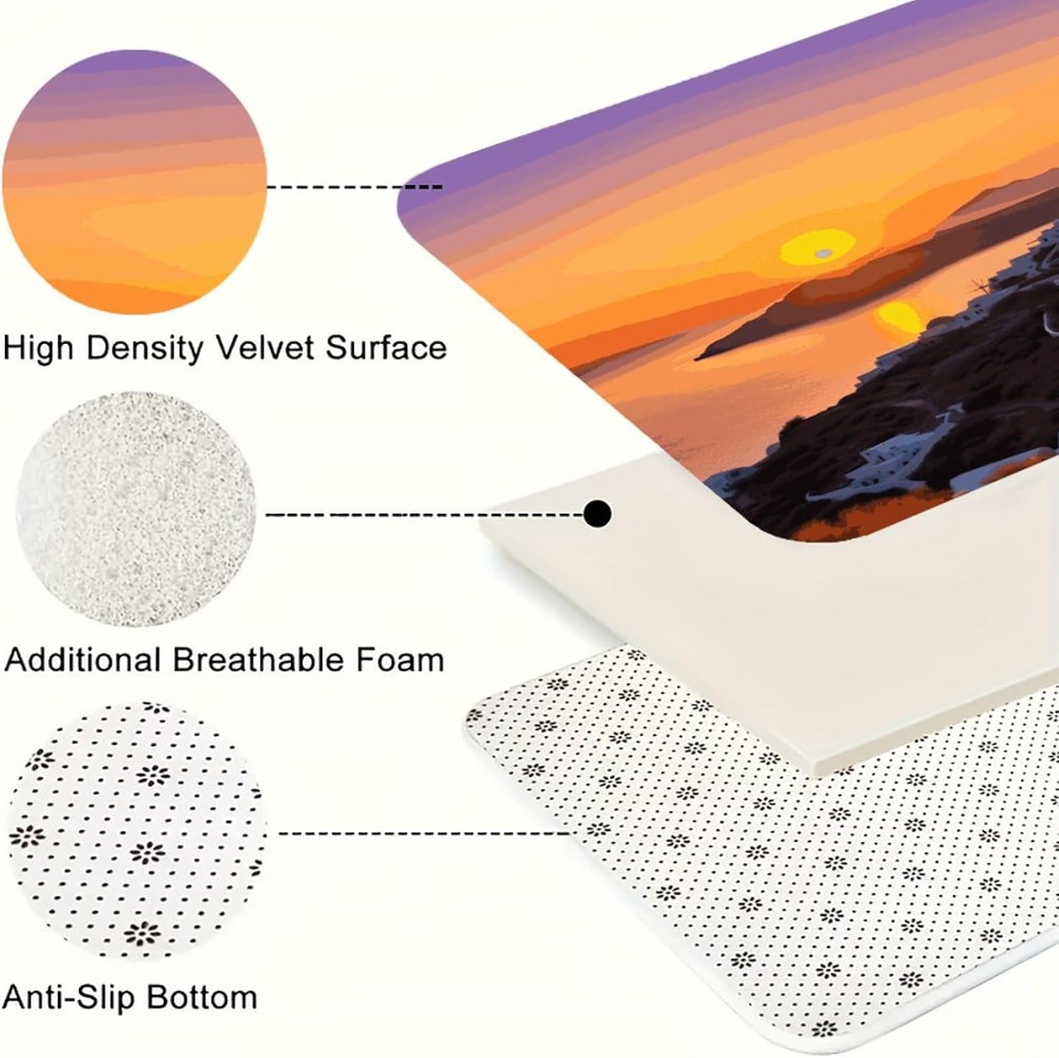 Greece Island Sunset Landscape Kitchen Mats with 2PCS Non-Slip Washable,Kitchen Rug Heavy Duty Durable, Floor Mats for Kitchen,Office,Sink,Laundry