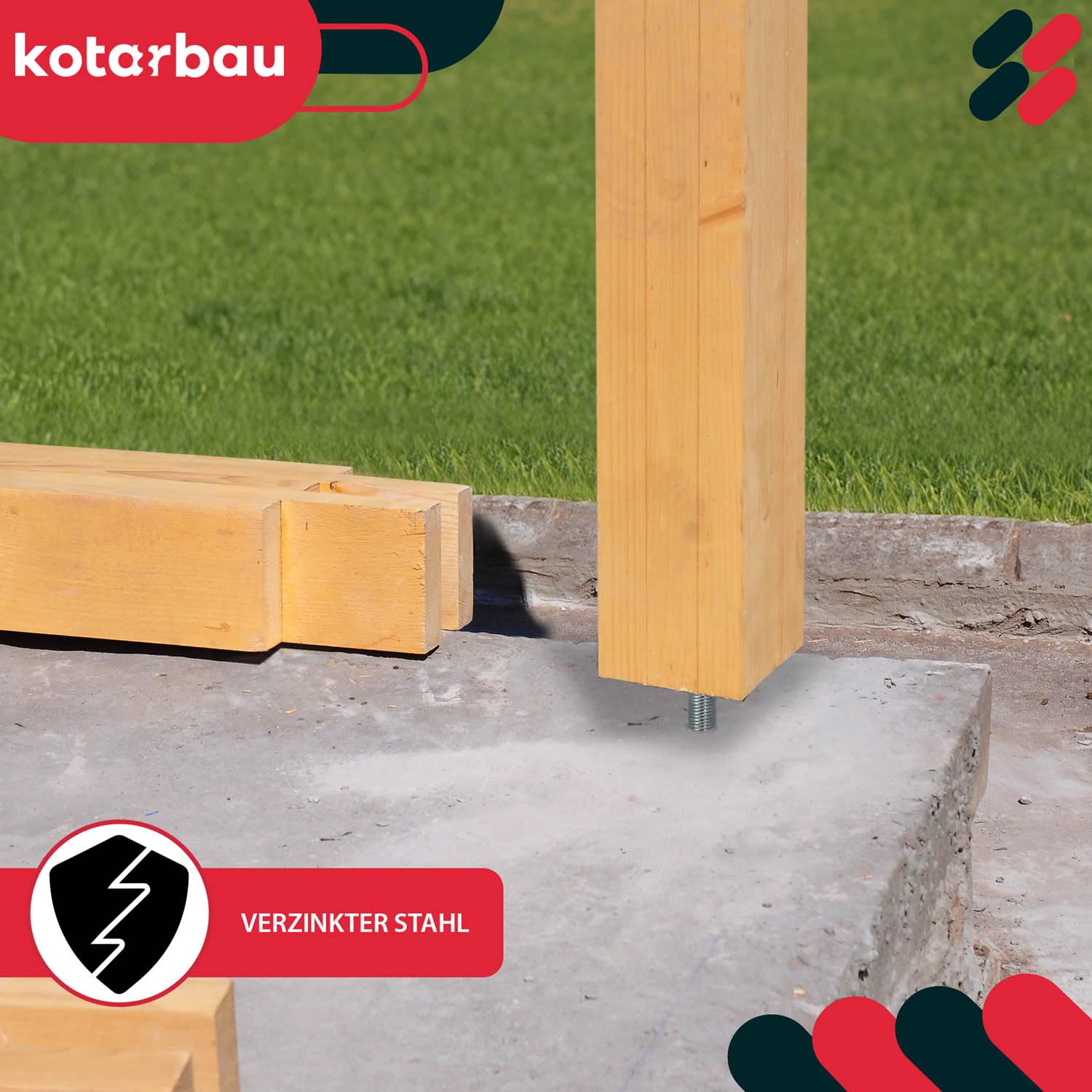 KOTARBAU® 4 soportes para postes, altura ajustable, 80 x 330 mm, acero galvanizado, anclaje para suelo, soporte para postes, base estable, pie de apoyo estable, anclaje vertical de acero ajustable
