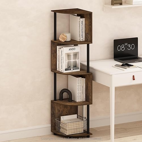 Miniatura 13 de Furinno Estantería básica para libros, estantería de 4 niveles, estantería con estante esquinero en zigzag, 14.2 x 14.2 x 57.7, para sala de estar,