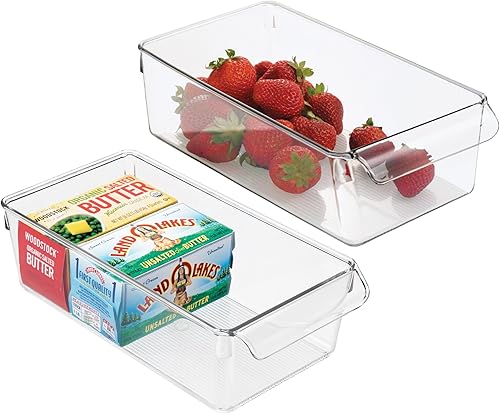iDesign - Cubo de almacenamiento para nevera con asa, bandeja para nevera para carnes y quesos, juego de 2 unidades, transparente