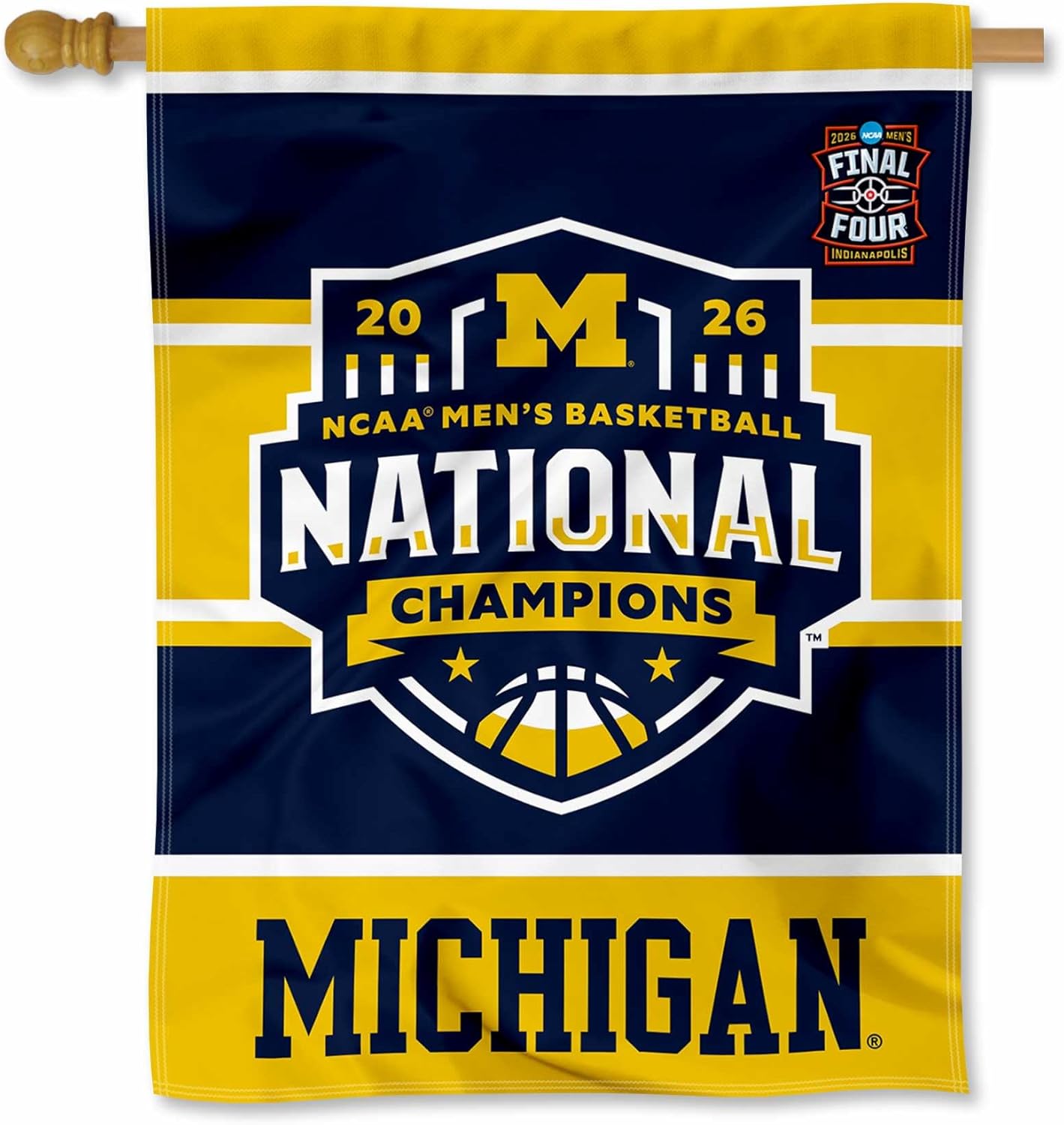 Michigan Team University Wolverines 2026 College Basketball National Champions House Flag Banner