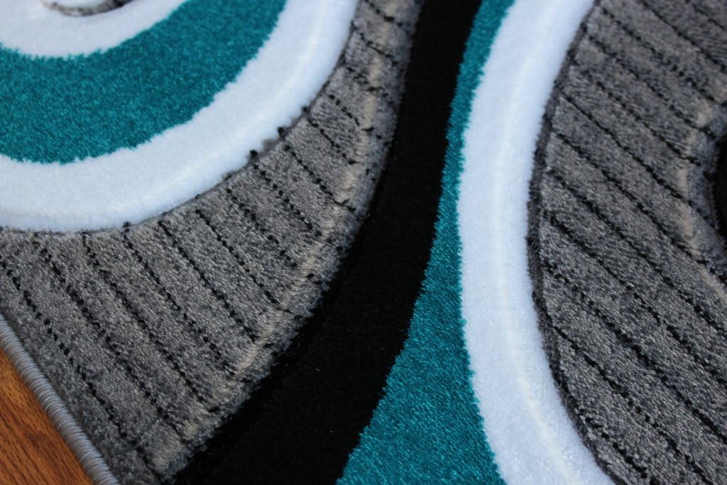 Masada Sophia Collection Hand Carved Modern Contemporary Turquoise White Grey Black Welcome Mat, Doormat, Bathroom Rug, Kitchen Mat, Small Space Rug (2 Feet X 3 Feet 4 Inch)