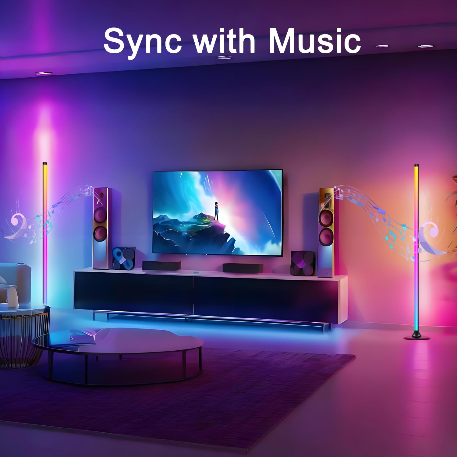 Lampe sur Pied LED 1 Pièces 1,2 m–Lampadaire Dimmable RGBW pour Salon avec Télécommande et Application,16 Millions de Couleurs,Sync musique,234 Modes Dynamiques,33 Modes Thématiques–Noir
