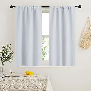 RYB HOME 45 inch Curtains for Kitchen Room Darkening Privacy Mini Curtain for RV Camper Bathroom Small Window, Width 29 x Length 45 inch, 2 Panels Set, Greyish White