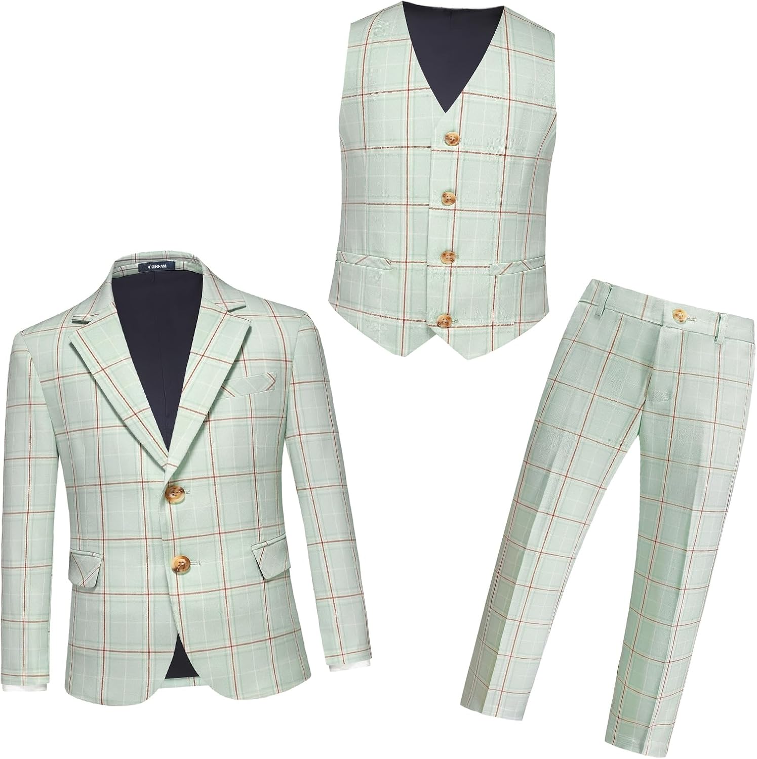 Boys Tuxedo Suits Size 4-16 Plaid Stripe Dress Suit Jacket for Boys 3 Piece Tweed Pinstripe Slim Fit Suits Set