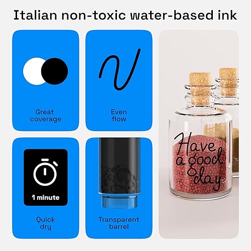 Miniatura 4 de ARTISTRO 2 bolígrafos de pintura acrílica negra para pintura de roca, cerámica, madera, vidrio, metal, plástico, punta media, de 0.118 pulgadas,