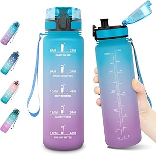 KollyKolla Motivational Water Bottle, 350/500/800ml/1L/1.5L, Leakproof Drinks Bottle with Time Markings & Filter, BPA Free Tritan Plastic, One Click Flip Lid, Perfect for Kids, School, Gym, Bicycle