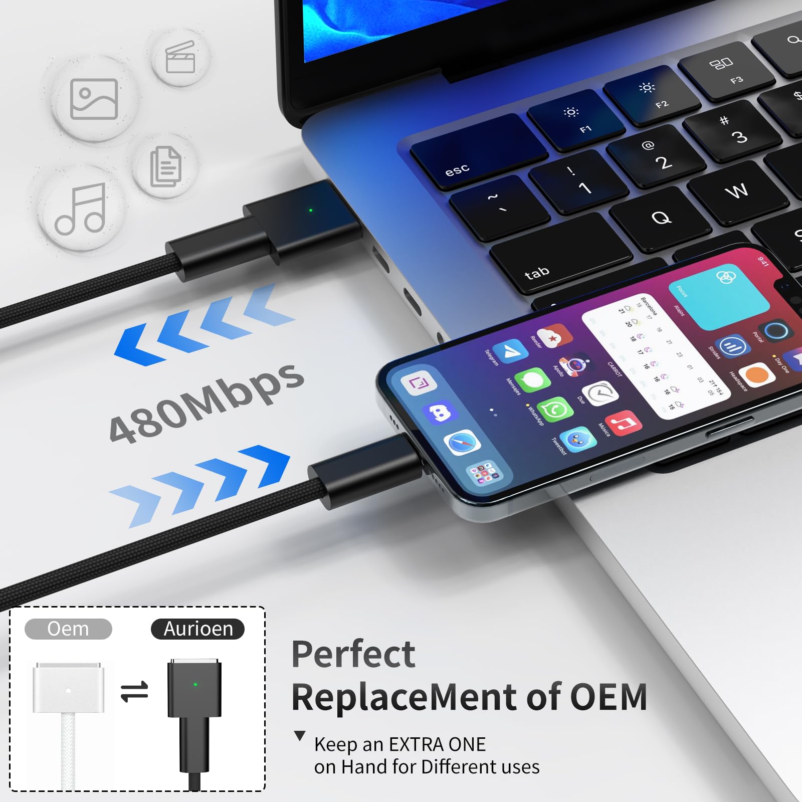 MacBookアクセサリー Apple USB-C 140W Adapter & 240W Cable 2m Amazon.com: Tciogrxp USB-C to Magnetic 3 cable140W Compatible with