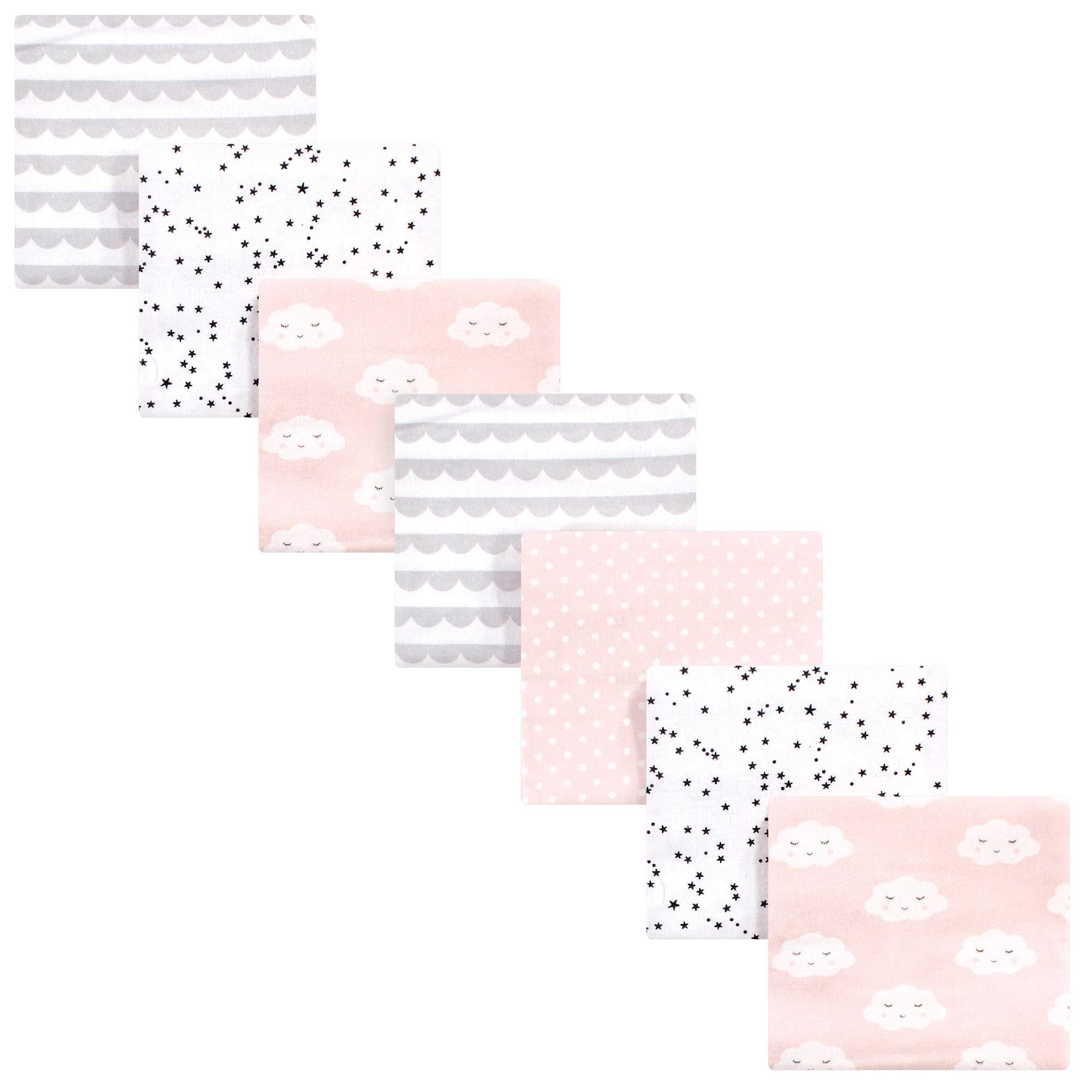 Hudson Baby Unisex Baby Cotton Flannel Receiving Blankets Bundle, Pink Clouds, One Size