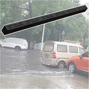 Ultra Narrow Yard Drainage Kit, Indoor Trench Drain Grates, Easy Install Disassemble, Silver Gold Black Metal Patio Drain Cover for Houseside/Street/Sports FieldL 1.5m-Black,7x3cmWxH