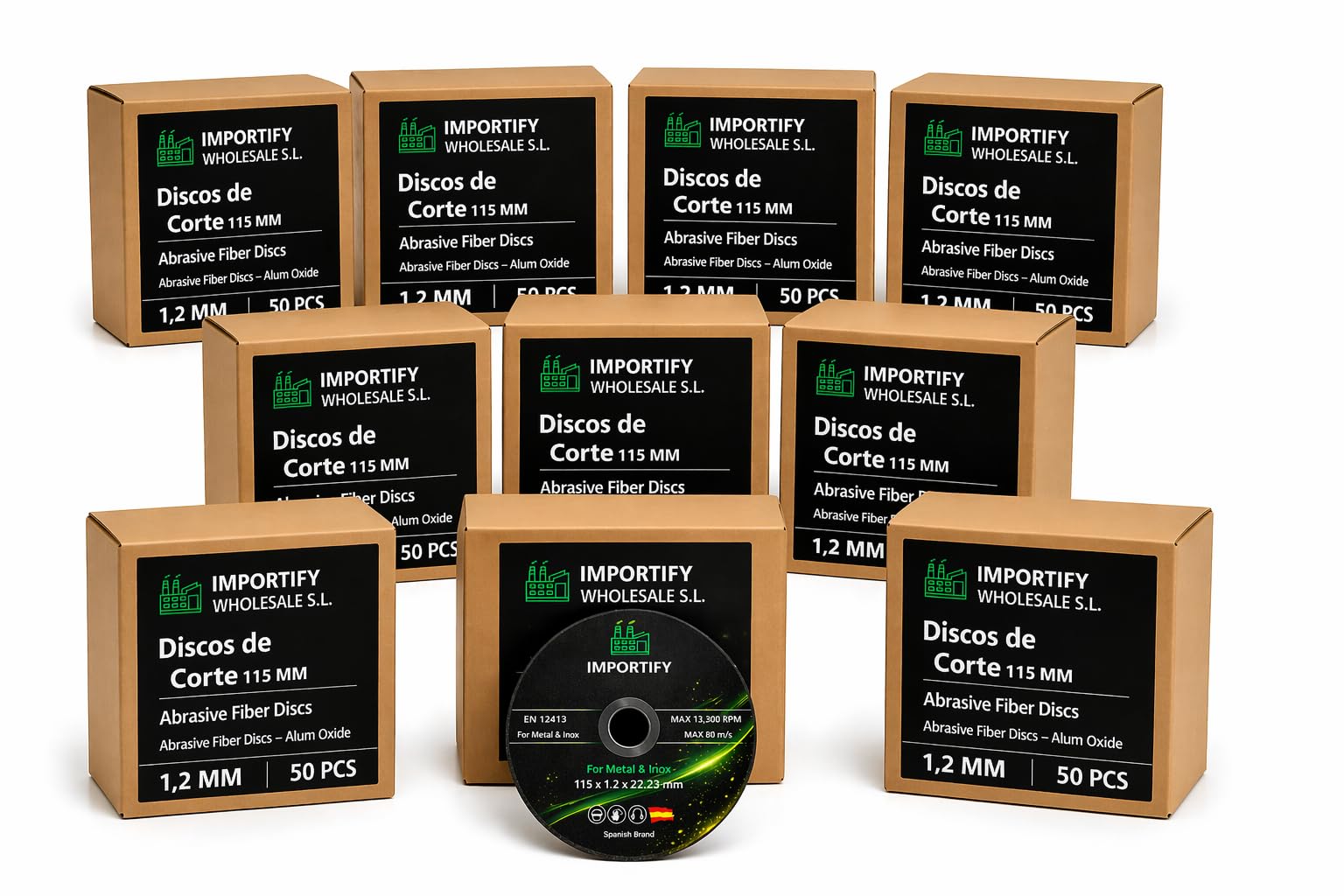 IMPORTIFY Discos de Corte para Amoladora Angular | Pack 500 Unidades | Uso Profesional | Metal, Acero e Inox | 1,2 mm (115 mm)
