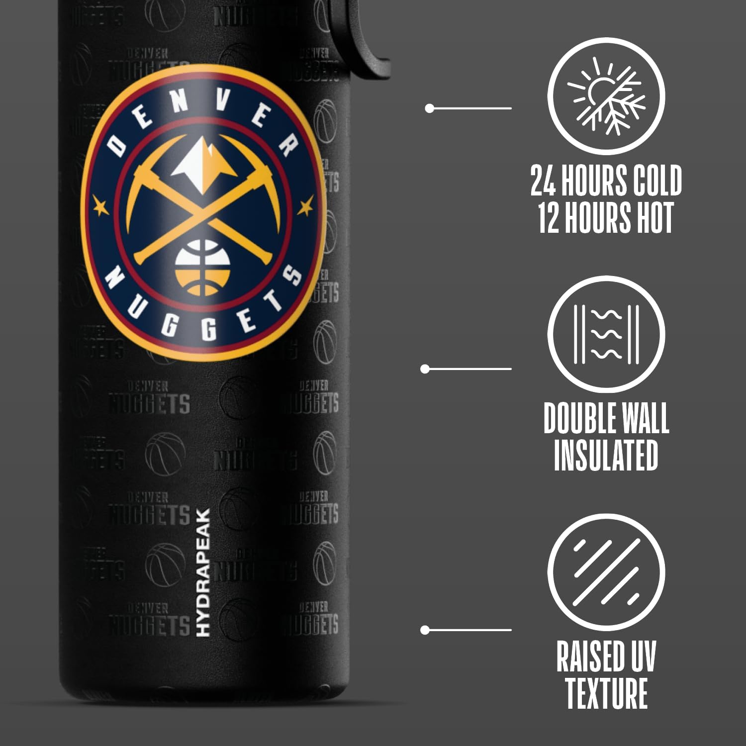 Hydrapeak x NBA Officially Licensed Denver Nuggets 26 oz Active Water Bottle with Chug Lid and Handle Reusable Stainless Steel Double Wall Insulated Sports Gift - Image 5