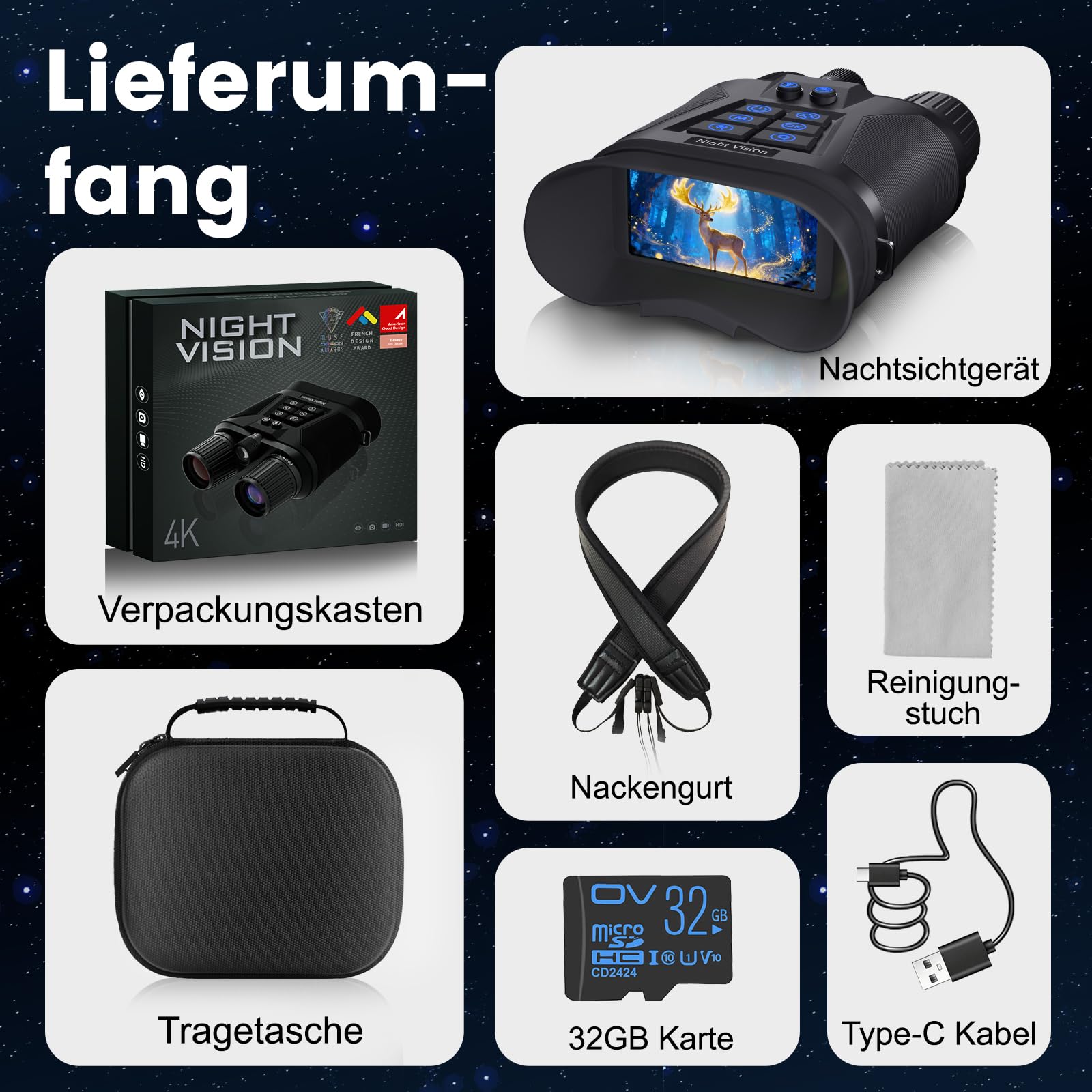 Nachtsichtgerät 4K Nachtsichtfernglas - 3" Digital Infrarot Fernglas für Erwachsene, 5000mAh Wiederaufladbares, 8X Digitalzoom Nachtsicht 400M für Camping, Jagd & Sicherheit Beobachtung
