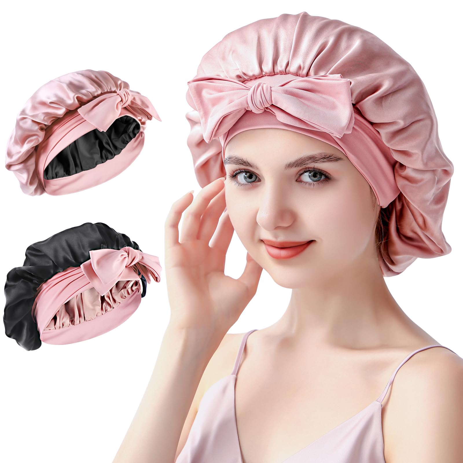 SILMANA Seidenhaube zum Schlafen, Schlafhaube Seide aus 100% Maulbeerseide, 22 Momme Bonnet Seide Doppellagig & Wendbar, Anti Frizz Haarschutz für Alle Haartypen