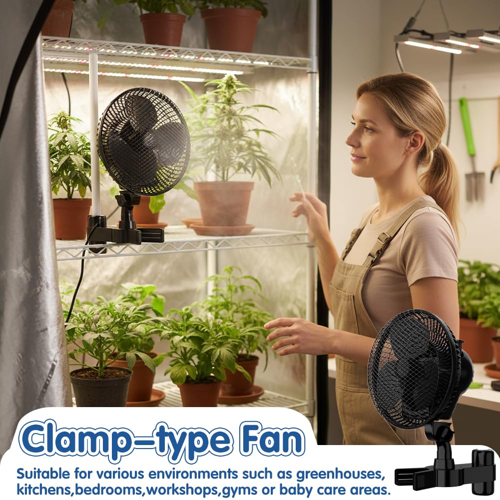 Grow Ventilator mit Clip EC-Motor, Grow Clip-Ventilator Klemmbar für Growzelt, 2 Geschwindigkeitsstufen, 20cm Durchmesser, 20W, 561m³/h Luftstrom, 32 dBA Perfekt Lüfter für Growbox