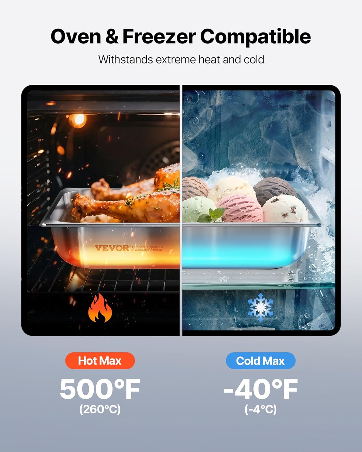 VEVOR 4 Pack Stainless Steam Hotel Pan, 1/2 Size Table Steam Pan, 2.5 Inch Deep Anti Jam Restaurant Supplies Reusable Rustproof Catering Storage for Home, Party, Restaurant, Hotel, Buffet - Image 4