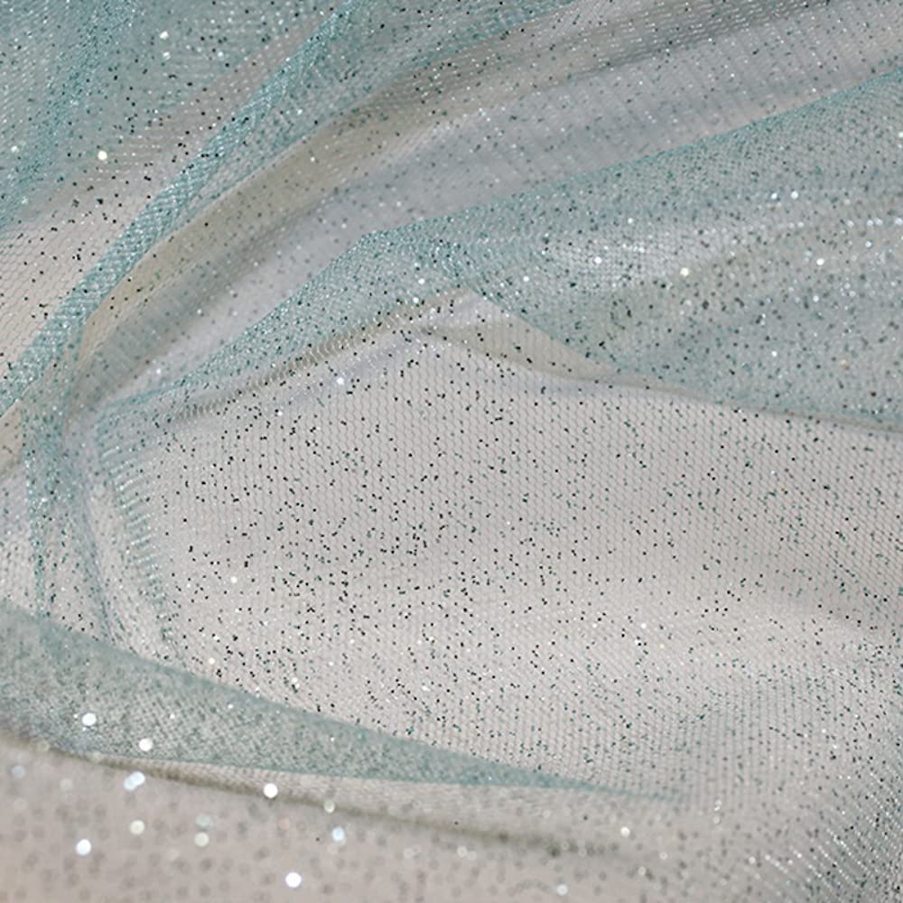 Glitter Tulle Fabric Soft Dress Net Sheer 150cm Wide Per Metre (Aqua)