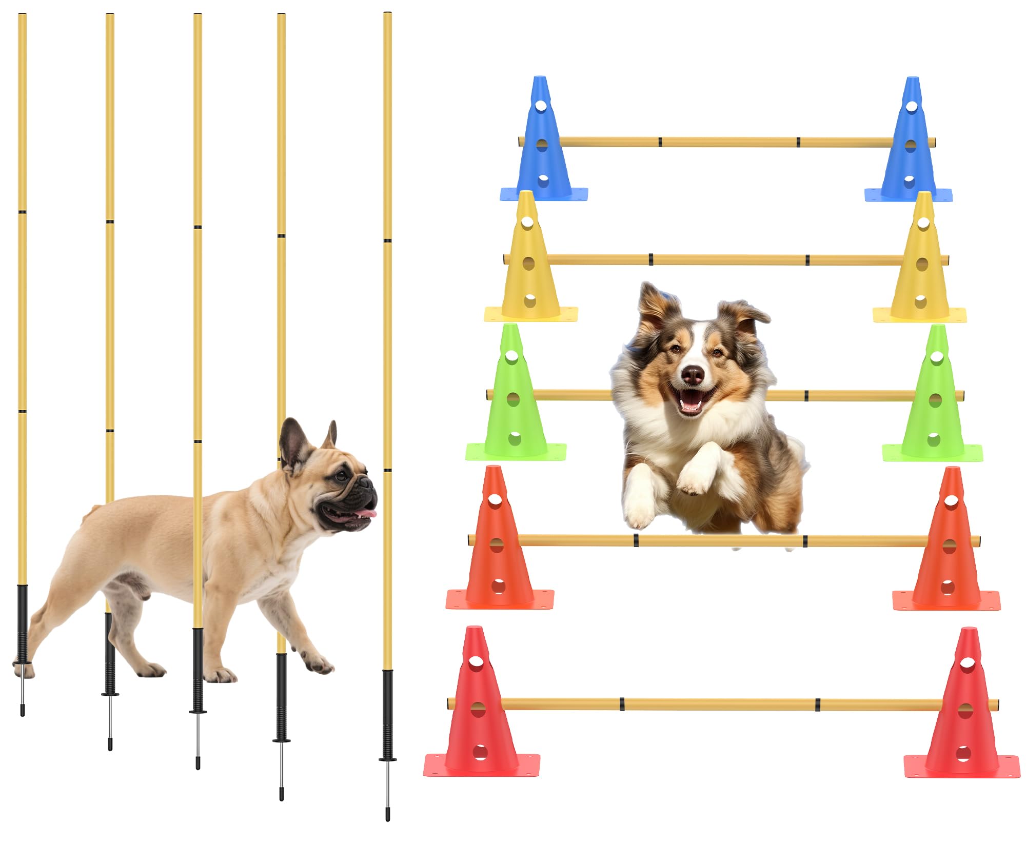 TINEPRY Dog Agility Training Hurdle Cone Set, Adjustable Dog Agility Equipment Obstacle Course Backyard Equipment for Pet Exercise