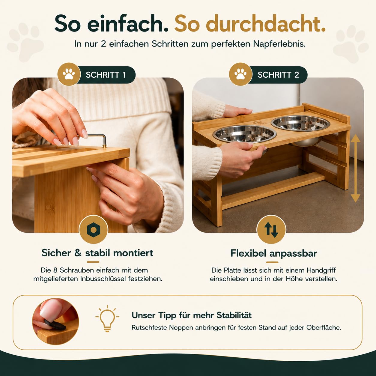 Hundenapf erhöht - Für Kleine Mittlere Große Hunde ergonomische Fresshaltung, Premium Futterstation Hund entlastet Wirbelsäule und Nacken, erhöhter Futternapf Hund