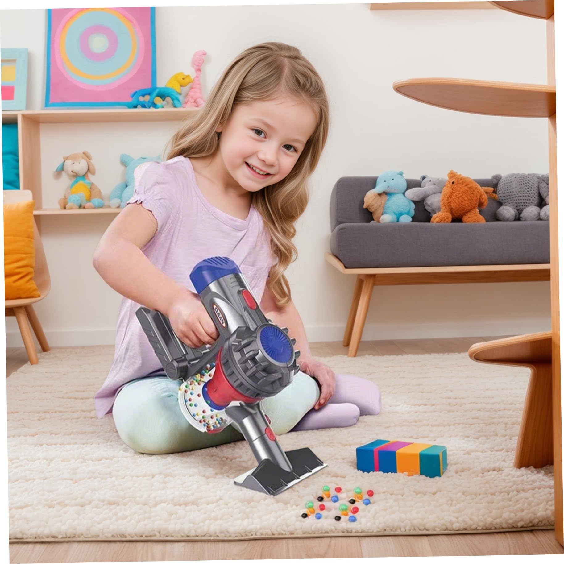 Aspirapolvere per bambini che funziona davvero Set aspirapolvere realistico per bambini con batteria e suono, include testa, supporto, ugelli e altro per le pulizie, giocattolo per che