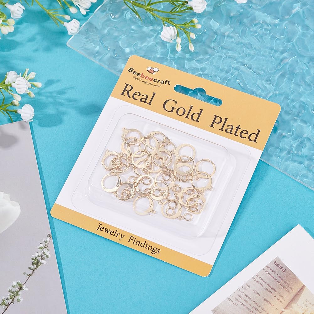 Beebeecraft 1 Box 30Pcs Leverback Earring Findings Real 24K Gold Plated Stainless Steel Metal French Ear Wires Hooks with 30Pcs Brass Jump Rings for Jewelry Making Earrings DIY Crafts Accessories - Image 7