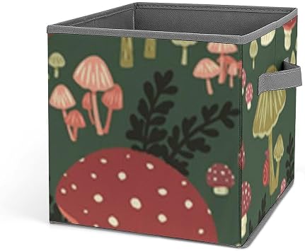 Bright Mushrooms Art Storage Bins Foldable Sturdy Convenient Storage Baskets Large Durable with Double Handles Box for Shelves, Home,Closet Organizers