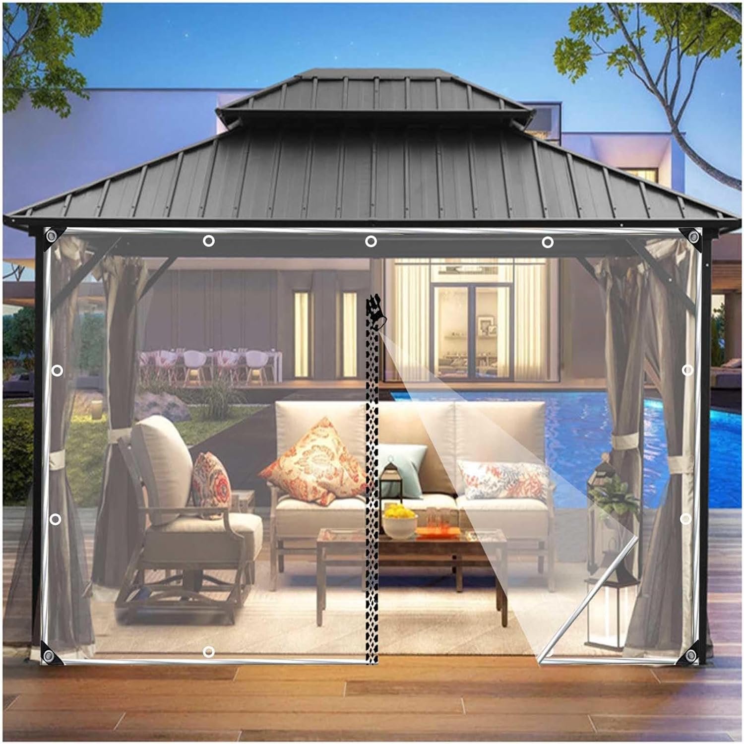 Transparent Pvc Tarpaulin Outdoor Curtains, Clear Gazebo Tarpaulin Side Panels, With Zips, 2.3x2m 2.8x2.5m Waterproof Tarpaulin Curtains, Pergola Tarpaulin Side Panels,WxH-1.2x1.5m/3.9*4.9ft