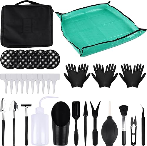 Kit de trasplante de jardinería de 30 piezas, mini kit de herramientas de jardinería para trasplante en interiores y exteriores, cuidado de plantas