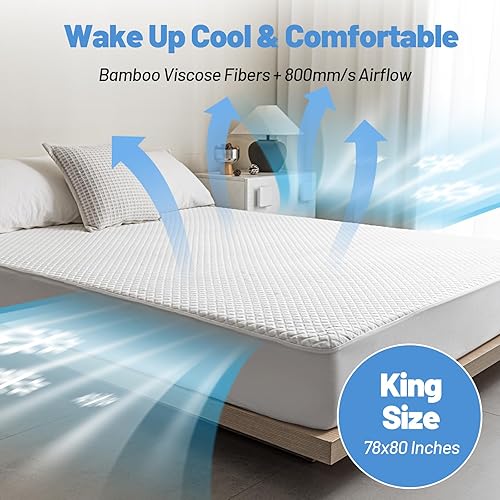 Miniatura 4 de Protector de colchón de bambú de alta calidad, tamaño King, impermeable y ultrasuave, transpirable, sin ruido, lavable, para mayor comodidad y