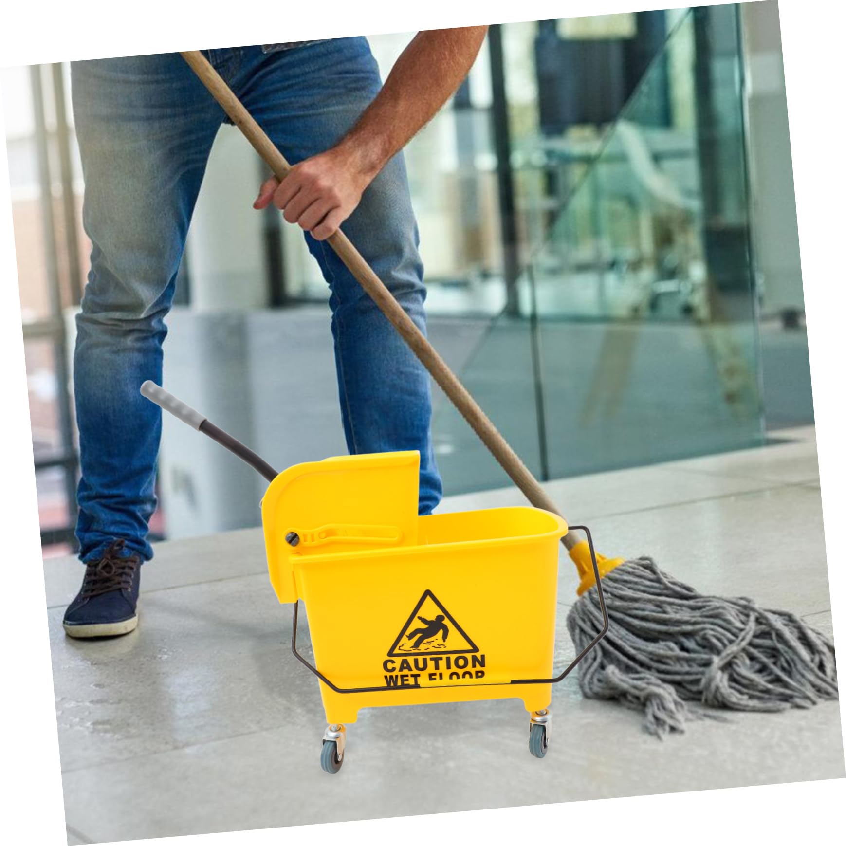 Mikikit Cubo de Fregona Comercial Ruedas 20l Plástico Prensa Lateral Movilidad Silenciosa Limpieza Hogar Industria Profesional Uso Seguridad Alta Color Aleatorio