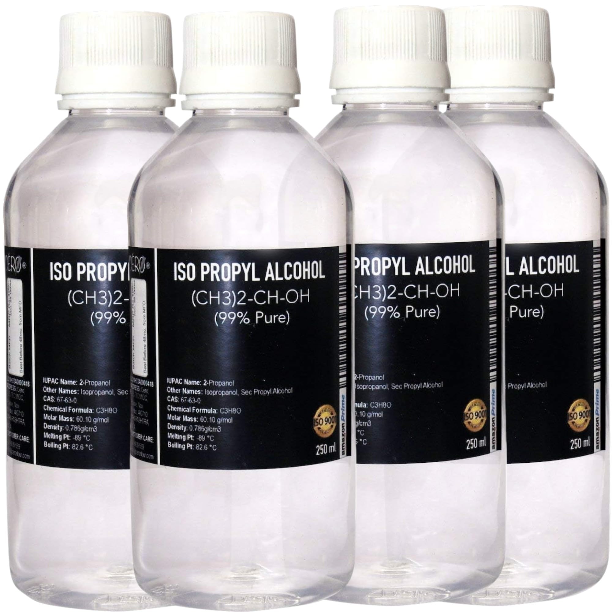 CERO ® IPA Isopropyl Alcohol for Cleaning, All Electronics, Clean Your Makeup Tools, Clean CPU, GPU and Screen, Repair Cosmetics 99.9% Pure [(CH3)2-CH-OH] CAS: 67-63-0 (250ml) 4 Pc COMBO