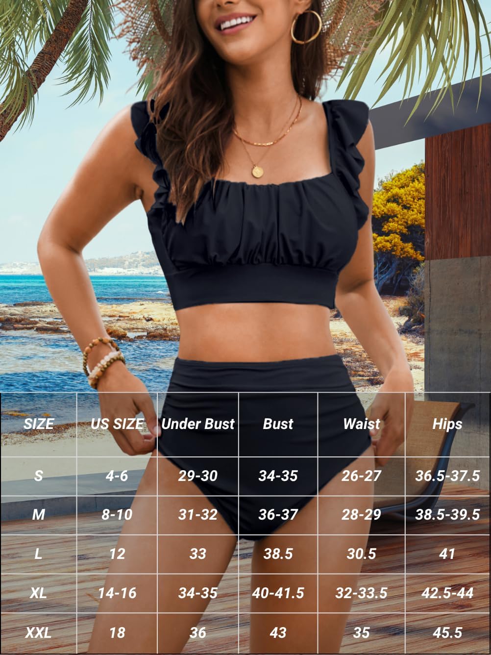 Women's 3 Piece Swimsuits, High Waisted Bikini Set with Floral Long Sarong Bathing Suit, Beach Vacation Pool Party