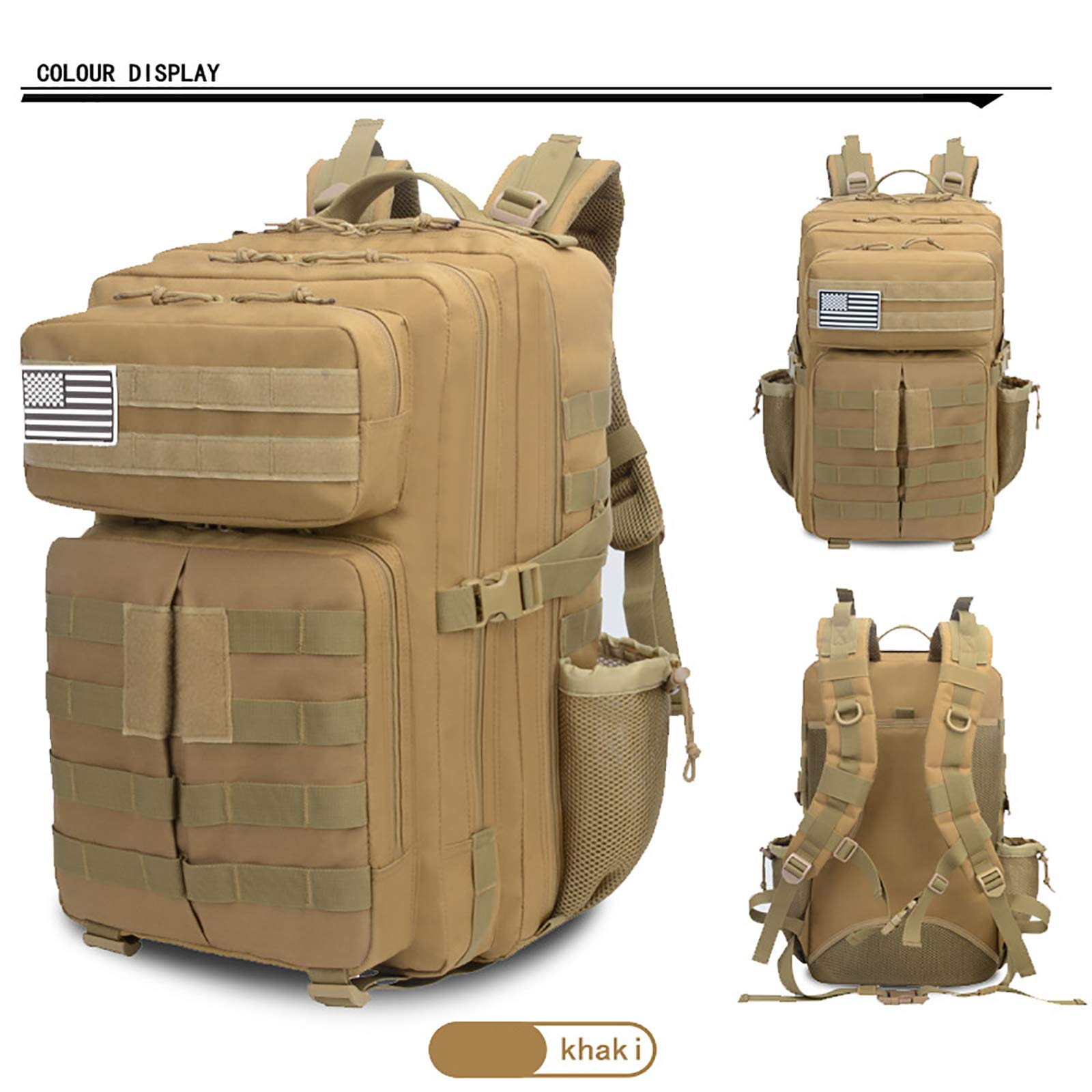Wojskowy Plecak Tactical Wodoodporna Torba Wielofunkcyjna Armia Plecak dla Męskie i damskie 36-55L Duża Pojemność Plecak Trekking Turystyka Camping Khaki