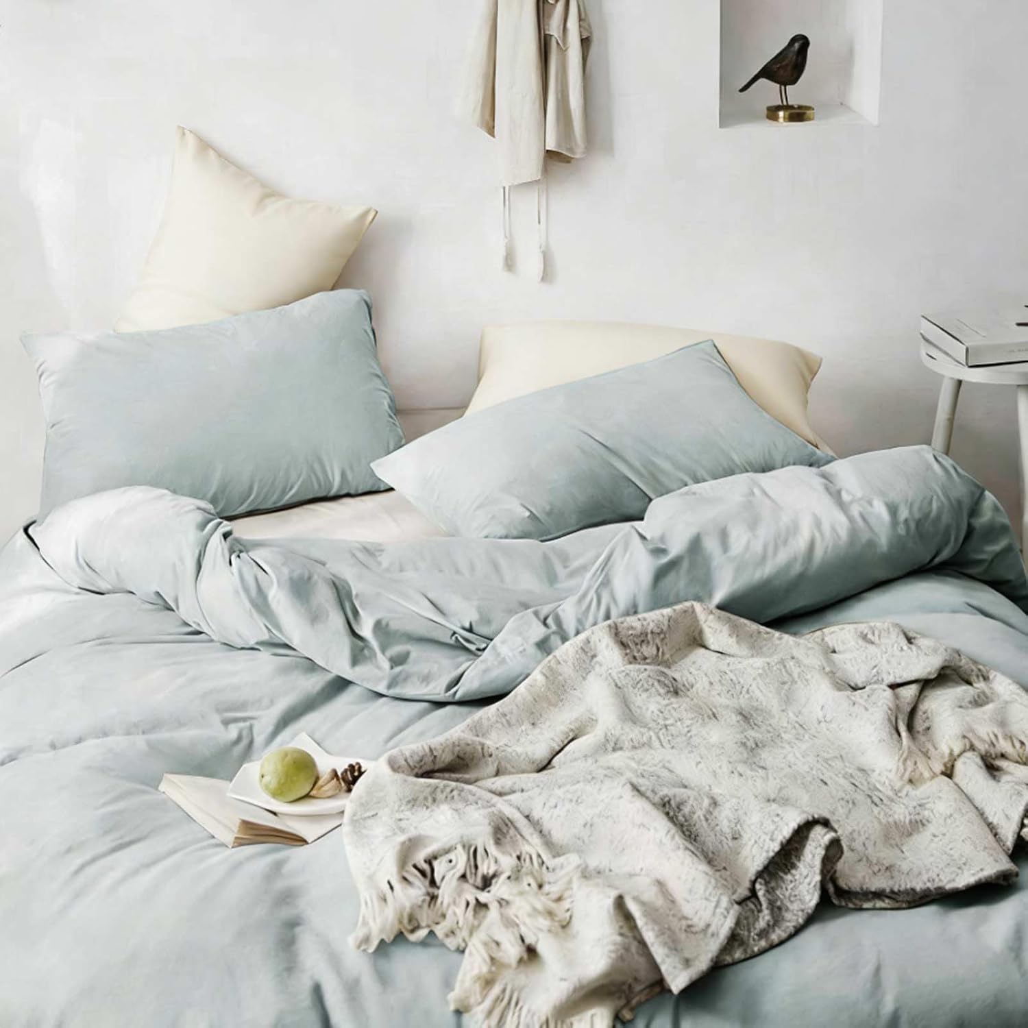 ETDIFFE Blue Queen Size Comforter Set, 3 Piece Soft Bedding Set - Lightweight All Season Microfiber Down Alternative Bed Comforter with 2 Pillow Shams