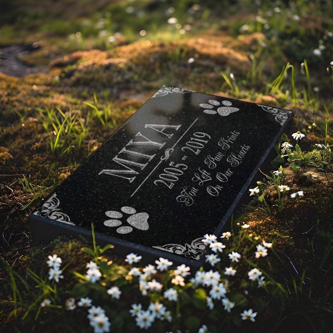 Custom Granite Pet Memorial Stone w/Engraved Photo | Personalized Headstone Grave Marker Plaque | Dog Memorial Tribute Tombstone Monument