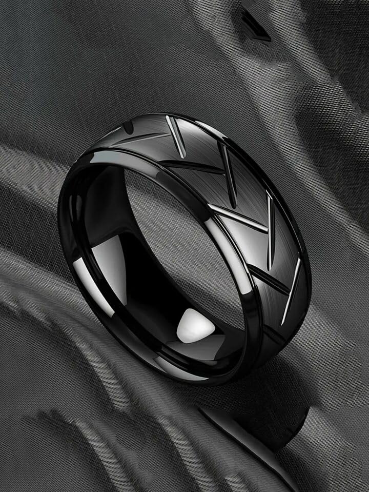Image of Fashion Frill Black Michelin Ring | Simple Stainless Steel Ring | Mens Black Ring | Minimalist Black Ring | Mens Black Band | Gift for Him