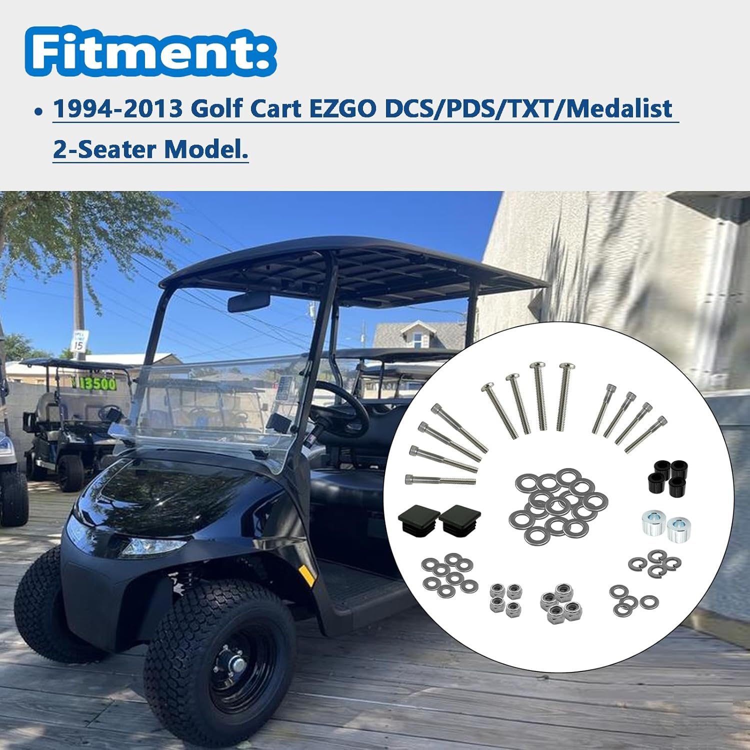 75465G01 Golf cart Suntop Repair Kit for EZGO DCS/PDS/TXT/Medalist 2 Seater 1994-2013, Stainless Steel Screw Bushings Mounting Kit 75465-G01