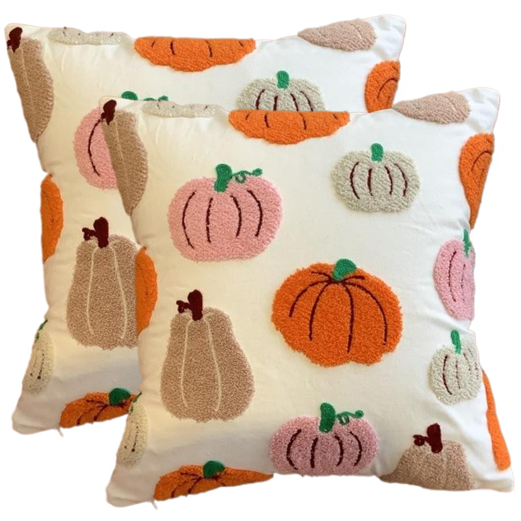Housses de coussin brodées citrouille 2 pièces 18x18 texture premium pour la maison