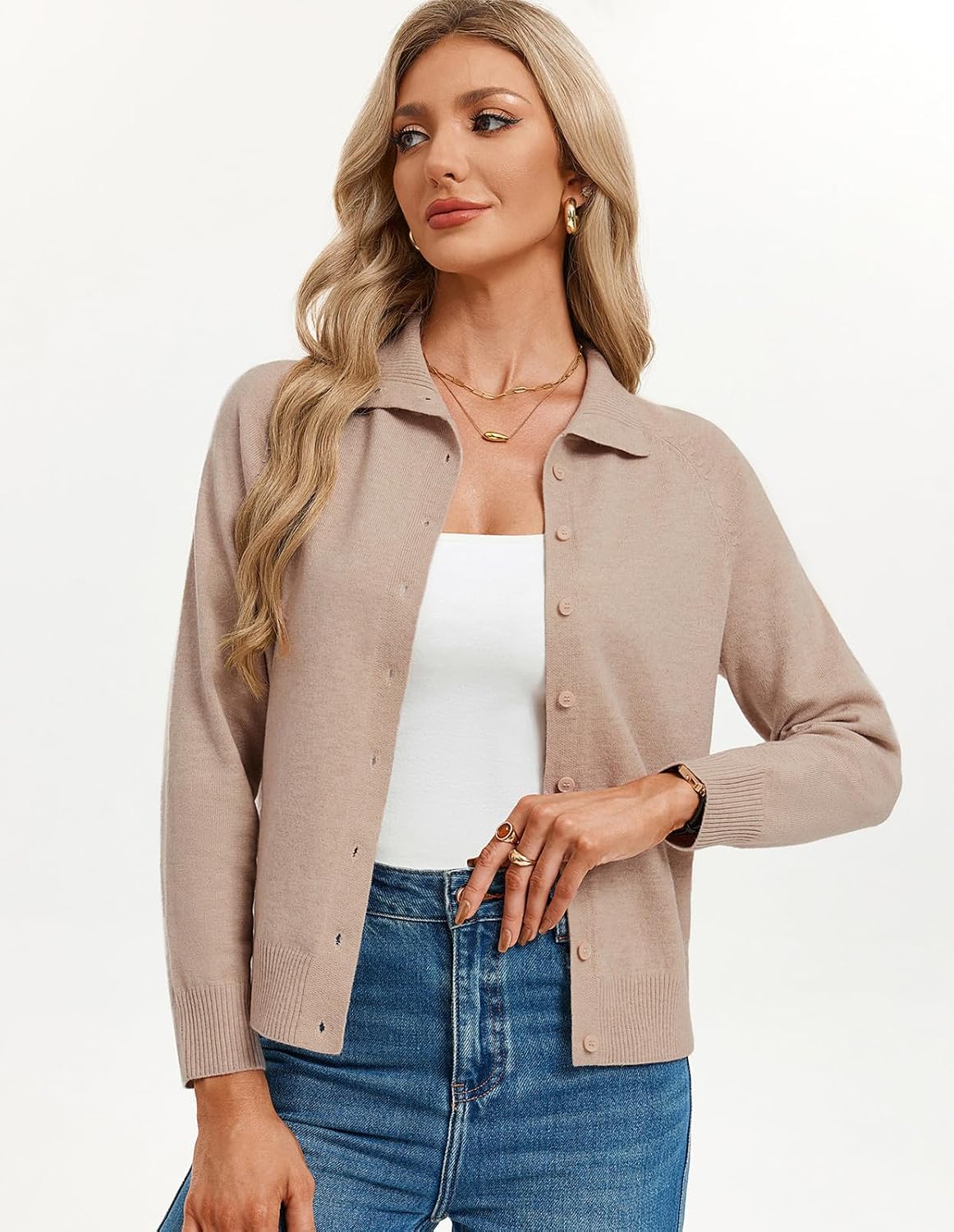 GRACE KARIN Cardigan Sweaters for Women Lightweight Button Up Sweater Jacket Collared Teacher Outfits Early Fall Fashion