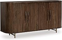 Signature Design by Ashley Amickly 4-Door Fluted Accent Cabinet, Solid Mango Wood Storage Credenza, Dark Brown Mid-Century Modern