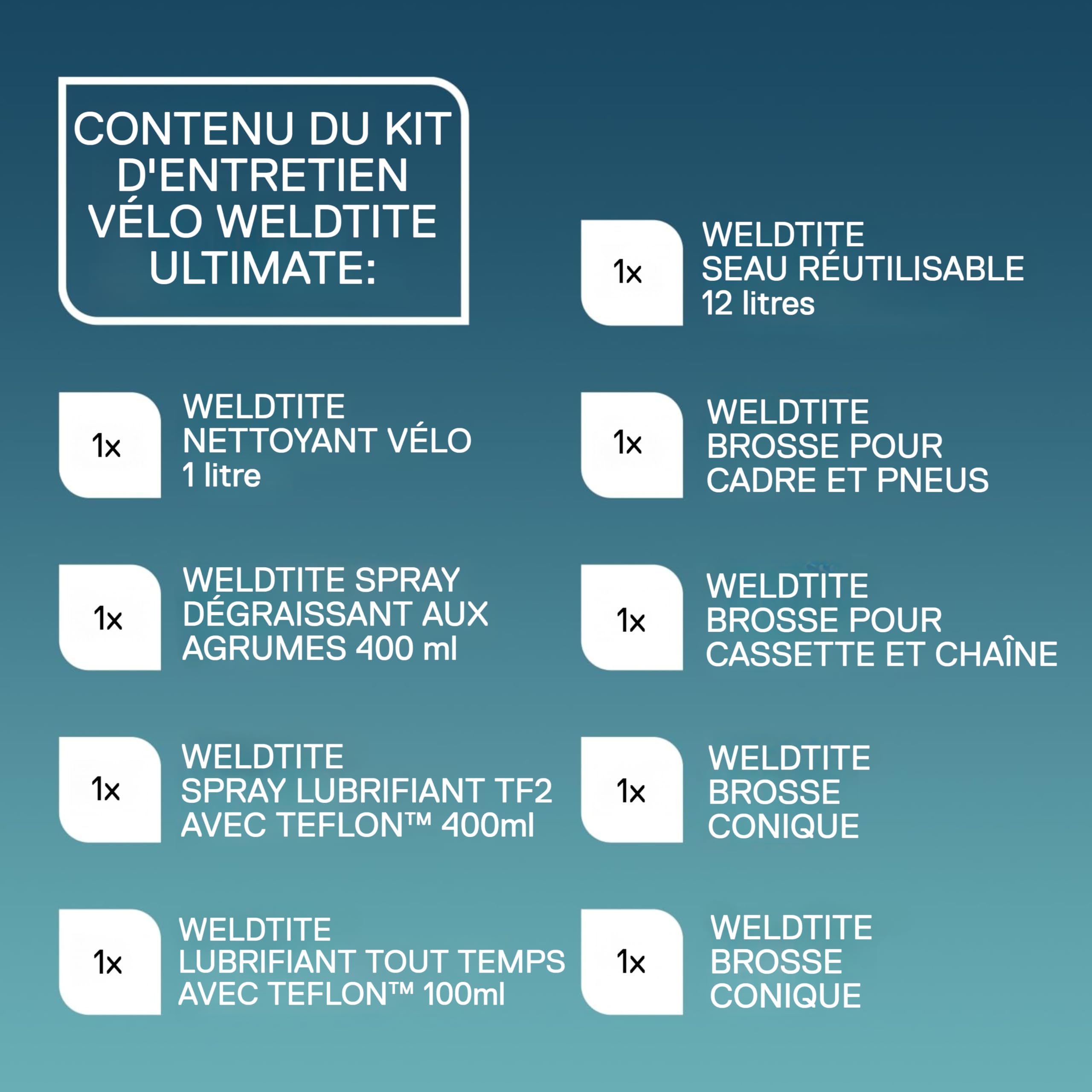 WELDTITE Kit d'entretien vélo 9-en-1 avec seau de 12 L