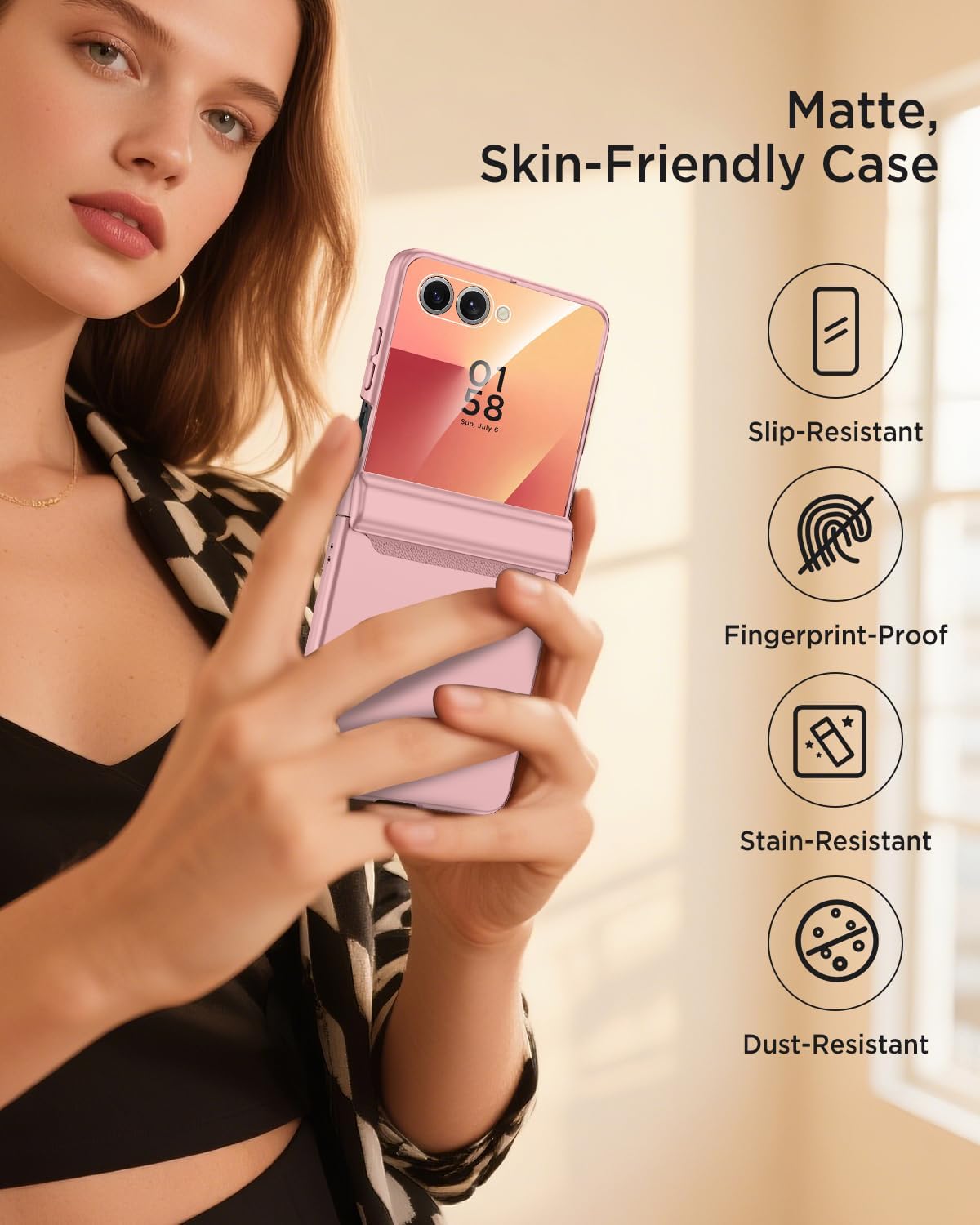 Miimall for Samsung Galaxy Flip 7 Phone Case with Hinge Protection Spine Full Body Ultra Slim Thinnest Non Slip Anti-Slip Grip Military Screen Protector Hard Bumper Case for Flip 7 2025 Cover Pink