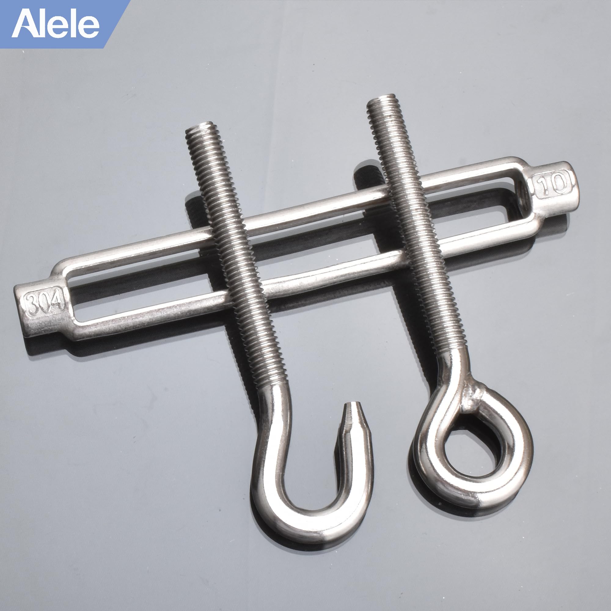 Wire Rope Tensioners 6-Pack M10 Stainless Steel Hook & Eye Turnbuckles - Heavy Duty 661 Lb Capacity Sail Shade Tensioning - View #9