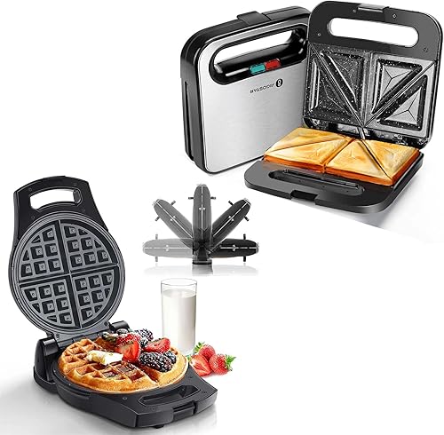 Máquina para hacer gofres belgas y sándwiches con platos de cerámica súper antiadherentes, prensa Panini, tostadora para sándwiches, desayuno,